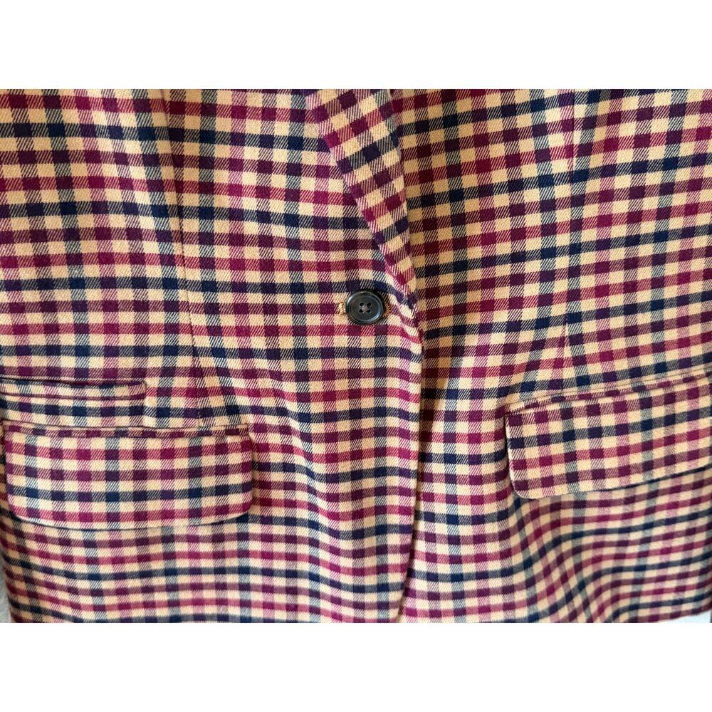 Merona Women's Burgundy & Brown Gingham Check Button Up Collared Blazer Sz 6 - Picture 6 of 7